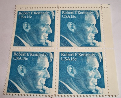 Scott #1770, Robert F. Kennedy, Pane of 4  Useable 15¢ US Postage Stamp. Has Original Gum.