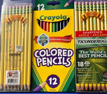 New: TWO Packs 18 No2 Pencils, One Box Colored Pencils AND A Bag Of Erasers!! Back-To-School Auction