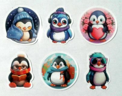 Six Cute Penguin Vinyl Stickers