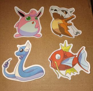 4 Pokemon stickers,Wigglytuff,Magikarp, Dragonair,Cubone