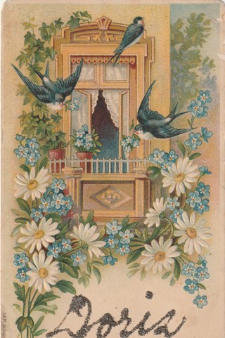 Vintage Unused Postcard: Pre Linen: (h1): Doris, Bluebirds