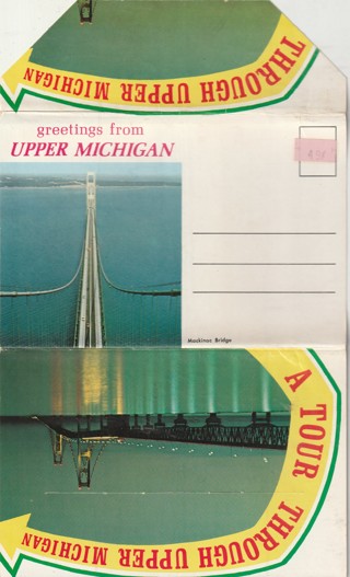 Vintage Souvenir Leaflet several views fold out: Greetings from the UP, MI