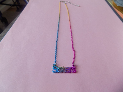 Necklace Has sisters charm in multi color charm with extension chain