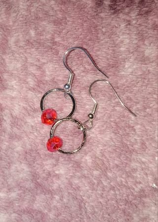 Red Crystal Hoop Hook Earrings nip