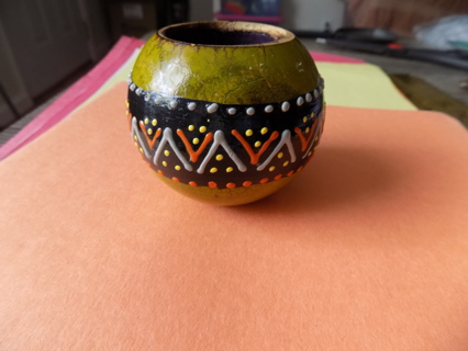 3 inch tall and wide wooden votive holder look of Native American style