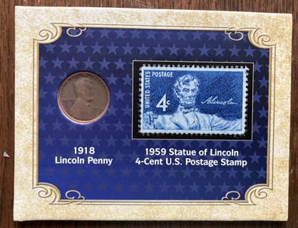1918 - The Comeback - Lincoln Penny with 1959 US 4-Cent Stamp
