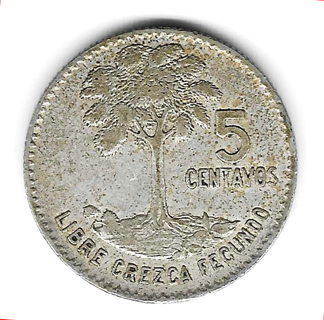 1961 Guatemala 5 Centavos .720 Silver