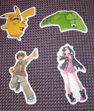 4 Pokemon conquest Go stickers Brock, Marnie, Kakuna, Caterpie, Pikachu