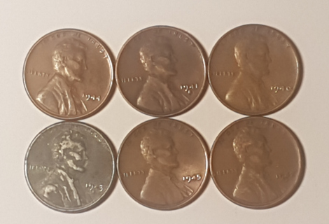 6 Coin Lincoln Wheat Cent 1940 1941 1942 1943 1944 1945