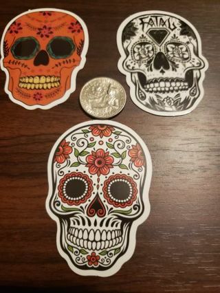 3 Sugar Skull Vinyl Decals Laptop Skateboard Sticker bomb Day Of The Dead