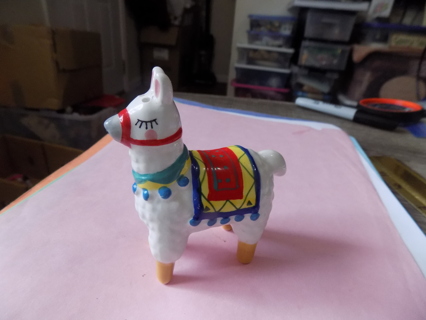 3 1/2 tall and wide ceramic hand painted llama in blanket salt shaker