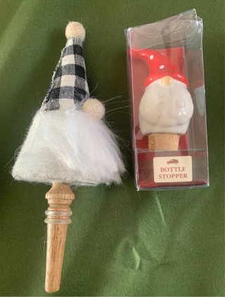 Lot Of 2 Christmas Gnome Wine Stoppers