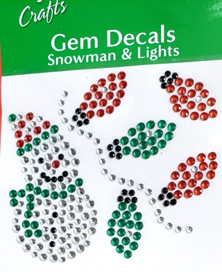 CHRISTMAS RHINESTONE GEM DECALS SNOWMAN AND LIGHTS