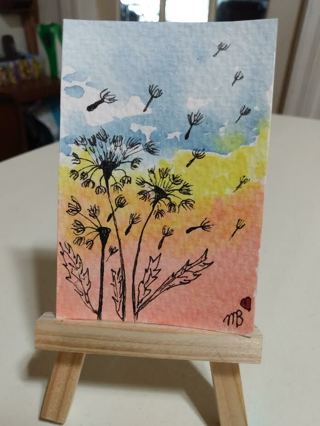 ACEO Original, Watercolor Painting 2-1/2"X 3/1/2"Make A Wish by Artist Marykay Bond