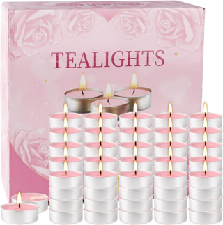 [NEW] Tealight Candles Set of 100, Unscented Pink Romantic Tea Lights Candles 