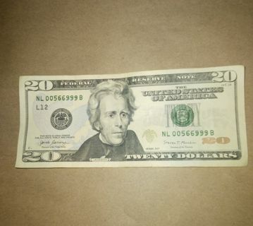 $ 20.00 note rare serial number full house in great shape collector's welcome $20.00