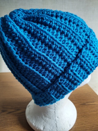 Hand Crocheted Blue Ridged Hat