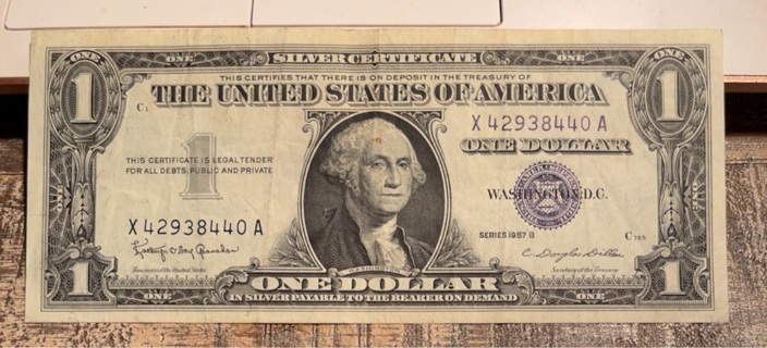 Vintage Series 1957 B Blue Seal One Dollar Silver Certificate 