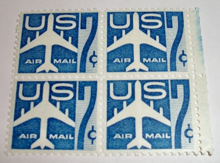 Scott #C-51, US Airmail, Pane of 4 Useable 7¢ US Postage Stamps. Has Original Gum.