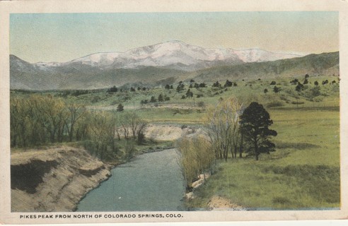 Vintage Used Postcard: 1924 Pikes Peak from North of Colorado Springs, CO