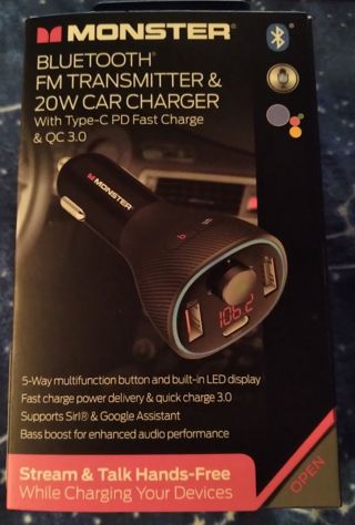 ⭐⭐ Brand New Never Used MONSTER Bluetooth FM Transmitter & 20W Car Charger ⭐⭐