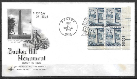 1959 Sc1034 2½¢ Bunker Hill PB4 FDC