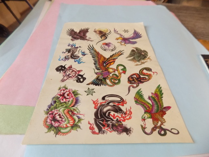 Sheet # 3 Temporary Tattoos Eagles, colorful birds, wolf, snake