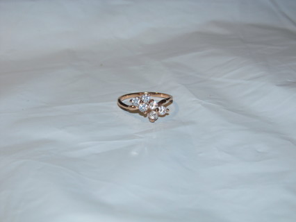 Gold Tone Ring with Clear Crystals Size 7