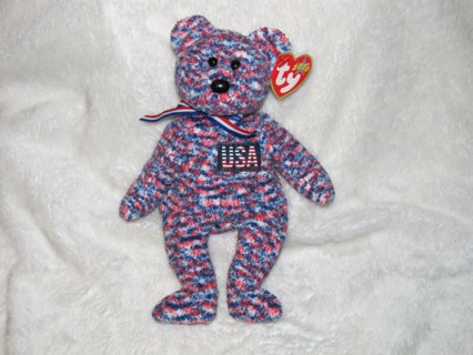 Ty Beanie Baby "USA" the Bear Red White Blue Patriotic