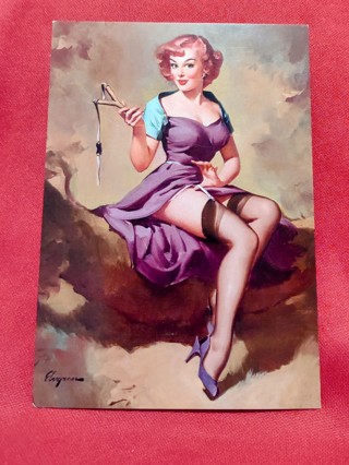Vintage Looking Pinup Girl Purple Dress Postcard Paper Craft