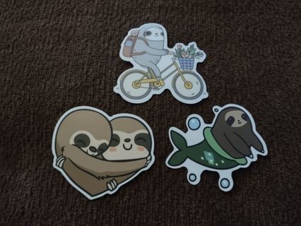 3 Sloth vinyl laptop stickers Mermaid, heart, bike w flowers