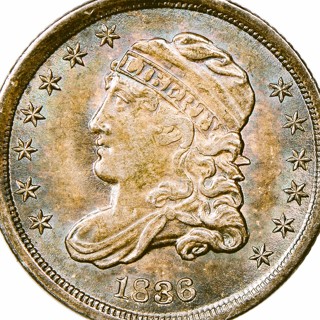 1836 5 C. Half Dime, Capped Bust,  Eagle Reverse, Proud Shape, Refundable, Insured,