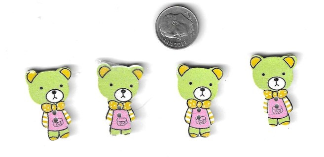 4 Green Teddy Bear buttons