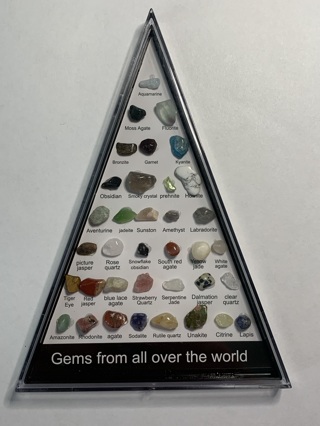 GEMS FROM ALL OVER THE WORLD PYRAMID DISPLAY~36 DIFFERENT STONE PIECES/CHIPS~FREE SHIPPING!