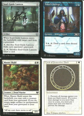 4 MTG Cards: 1994 Circle of Protection Black, Phyrexia AWBO U Soul-Guide Lantern #142 & More 