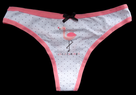 White Pink Flamingo Black Polkadot Thong Panty Junior Jr L Large Stretch Cotton