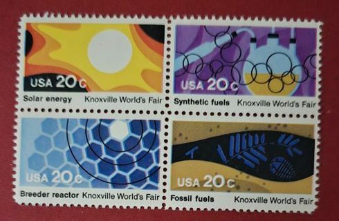 One Block of 4 Mint .20 Knoxville Worlds Fair Energy US Postage Stamps