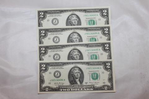 4 UNCIRCULATED $2 BILLS IN SEQUENCE