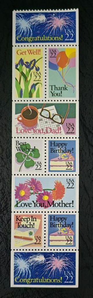 One Booklet Strip of 10 Mint .22 Greeting US Postage Stamps