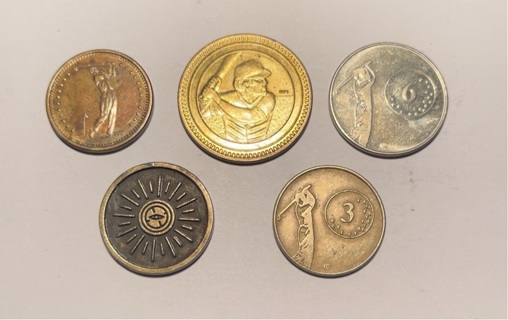 5 Different Vintage Quarter Sized Tokens