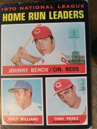 1970 T.C.G. N.L. HOME RUN LEADERS JOHNNY BENCH REDS/WILLIAMS CUBS/PEREZ REDS BASEBALL CARD# 66