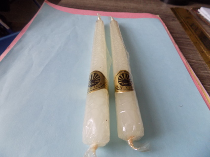 Pair NIP 8 inch tall white taper candles