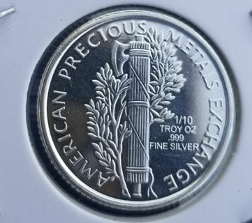 1/10 Troy Oz .999 Silver Round-APMEX (Mercury Dime Tribute) -3.1 Grams Silver