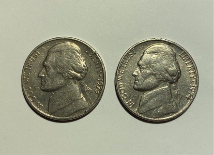 1973 & 1974 JEFFERSON MEMORIAL NICKELS