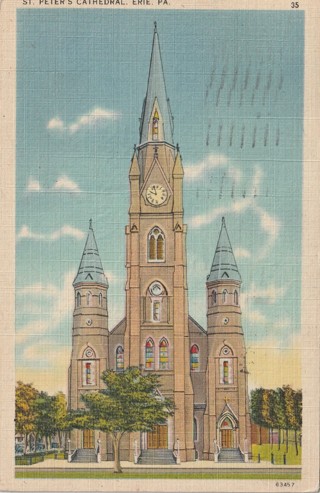 Vintage Used Postcard: 1948 St Peter's Cathedral, Erie, PA