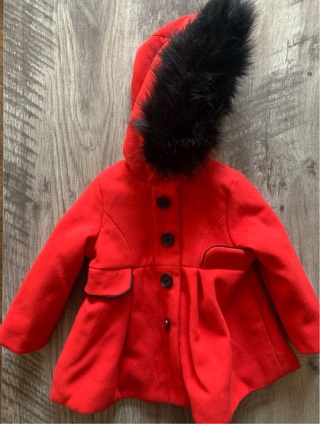 Cat & Jack Toddler Girls Red & Black Fur Trim Hooded Coat Size 2T Preowned 