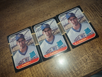 3- card lot 1987 donruss baseball b.j Surhoff, both rookies