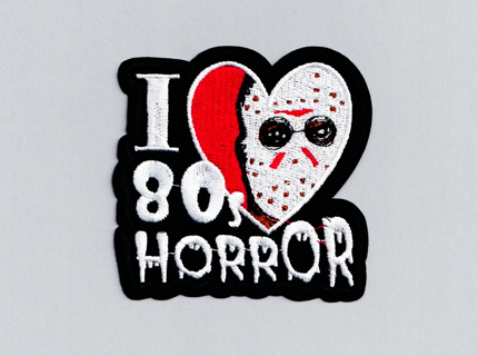" I ❤ 80's HORROR " EMBROIDERED BADGE RETRO STYLE HORROR MOVIES FILMS CINEMA FREE SHIPPING