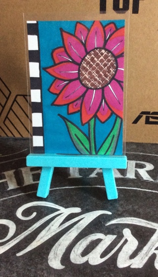 Red Sunflower original drawing aceo