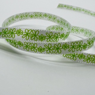 White Green Flower Satin 3/8” Wide Ribbon 